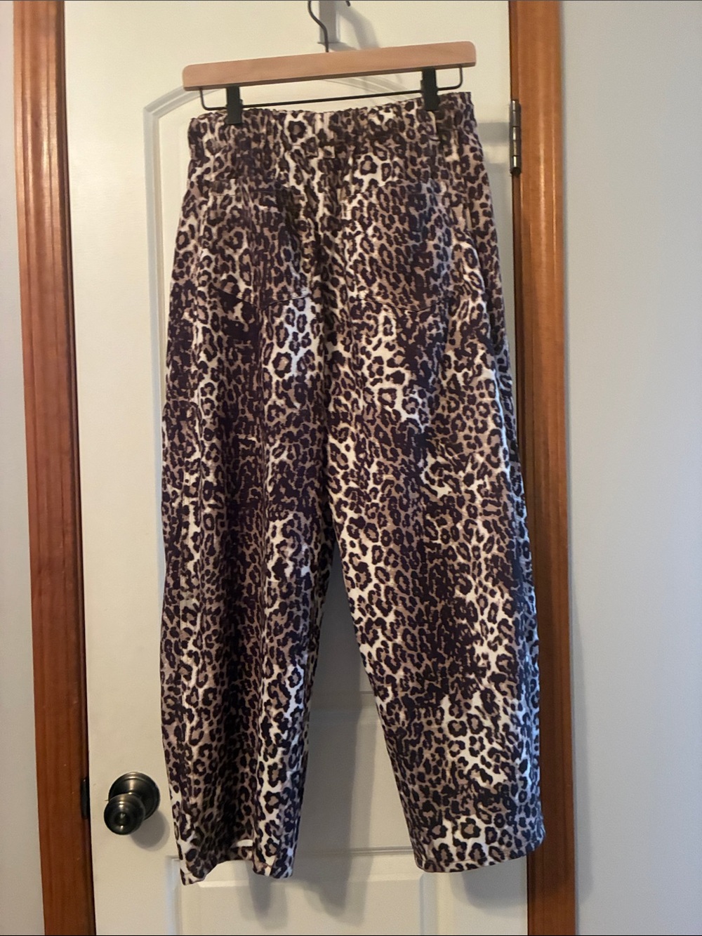 Maeve Leopard Wide-Leg Pants with Cream Crochet Side Stripes - Picture 6 of 7
